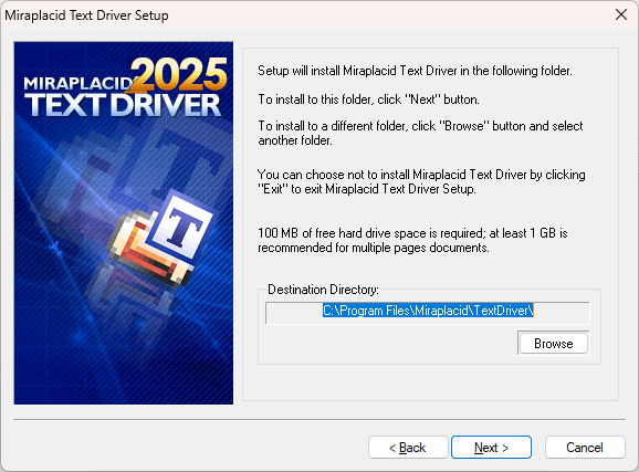 Miraplacid Text Driver : Installation Step 4/5