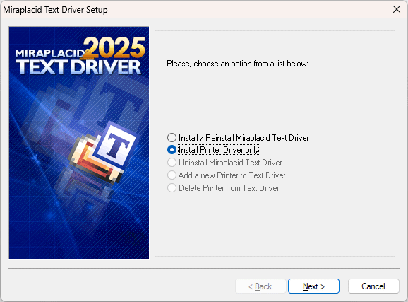 Miraplacid Text Driver : Driver Installation Step 2/3
